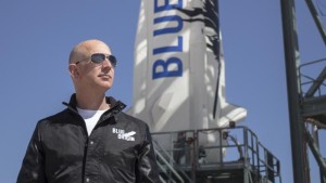 Jeff Bezos, founder of Blue Origin, inspects New Shepard's West Texas launch facility before the rocket's maiden voyage. Credit: Blue Origin