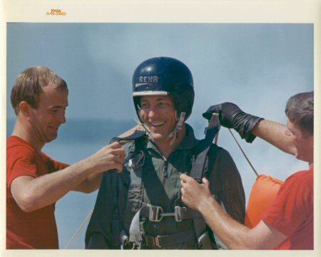 Astronaut Jack Swigert parachuting