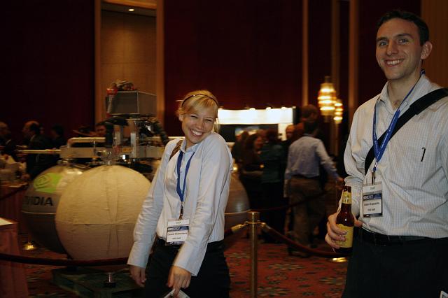 Cassie Kloberdanz and Adam Esposito, members of the National Space Society, enjoy the reception at the Space Venture Finance Symposium, a part of the International Space Development Conference