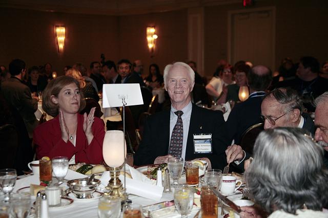 Laurie Leshin, Director of Sciences and Exploration at NASA Goddard,  and Apollo Astronaut Rusty Schweickart enjoy dinner at the International Space Development Conference  