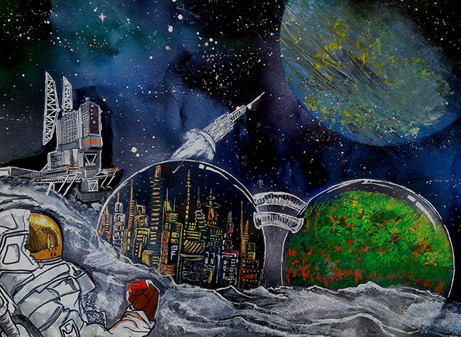 2017 student art contest People Living and Researching in a Space Settlement