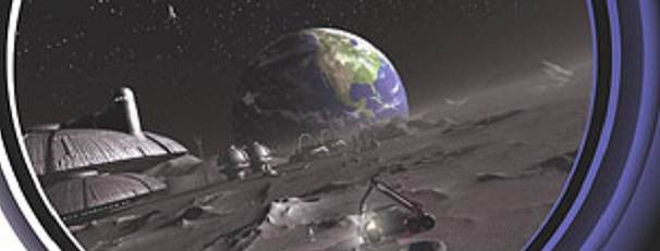 Joe Vintons Artwork of a View of Earth from a Moonbase