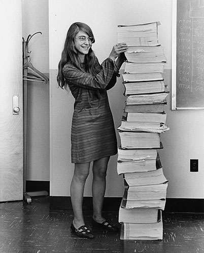 Margaret Hamilton with code printouts